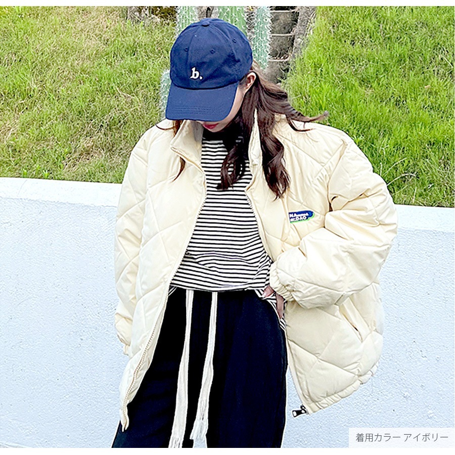 ダウン アウター ブルゾン ダウンジャケット キルティング コート ショート丈 長袖 中綿 あったか 羽織 冬 秋 春 オフィス カジュアル ストリート レトロ 韓国ファッション 大人 レディース 新作 ブラック アイボリー ブルー S M L JOCOSA 8394