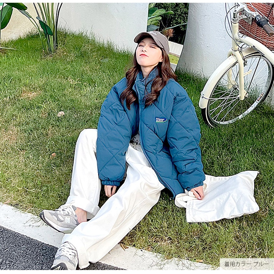 ダウン アウター ブルゾン ダウンジャケット キルティング コート ショート丈 長袖 中綿 あったか 羽織 冬 秋 春 オフィス カジュアル ストリート レトロ 韓国ファッション 大人 レディース 新作 ブラック アイボリー ブルー S M L JOCOSA 8394