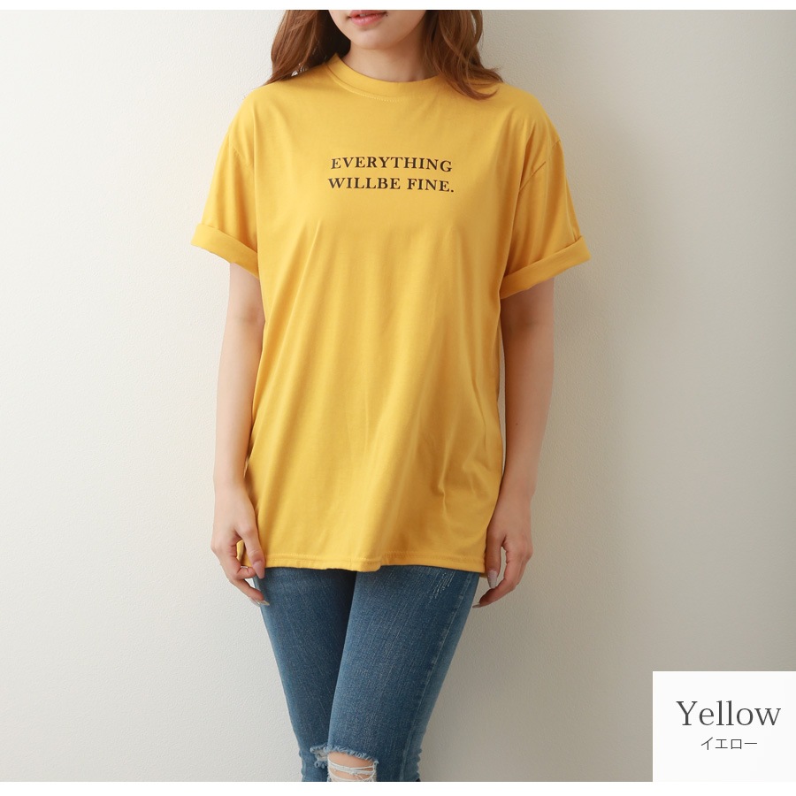 ロゴT 半袖 ゆったり ラウンドネック Tシャツ トップス 韓国ファッション レディース 春 夏 秋 新作 ブラック ホワイト グレー ダークグレー イエロー M L XL JOCOSA 7206