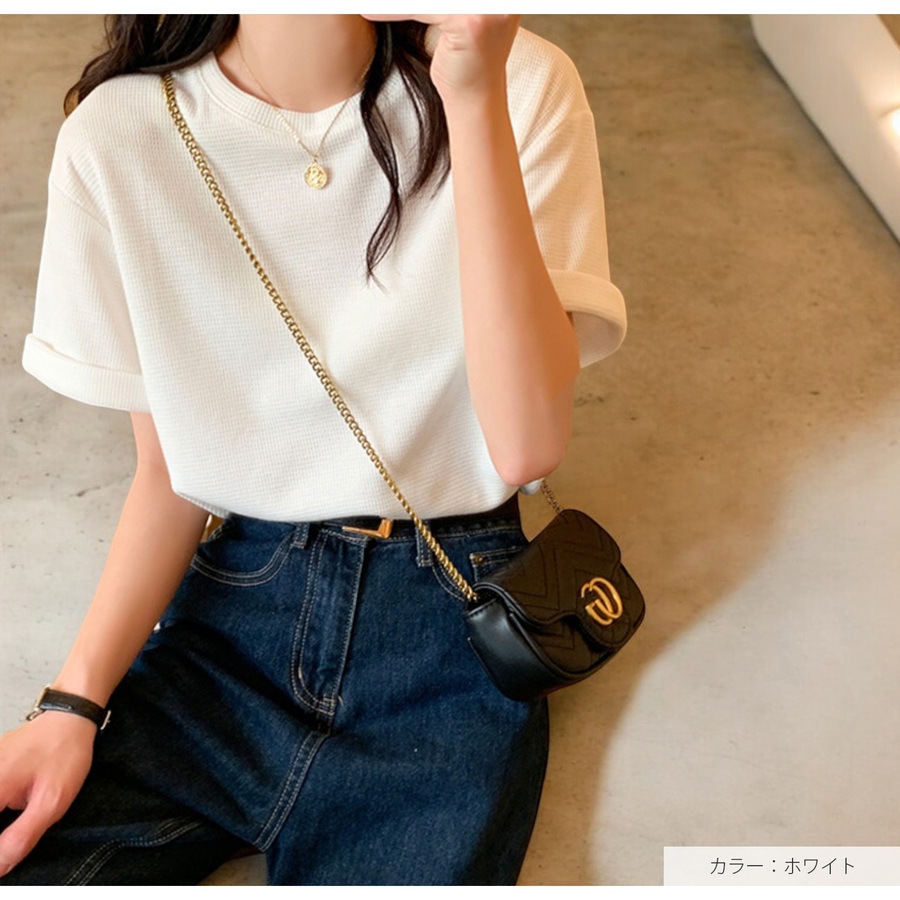 トップス ワッフルニット Tシャツ ルーズフィット クルーネック プルオーバー JOCOSA 7269