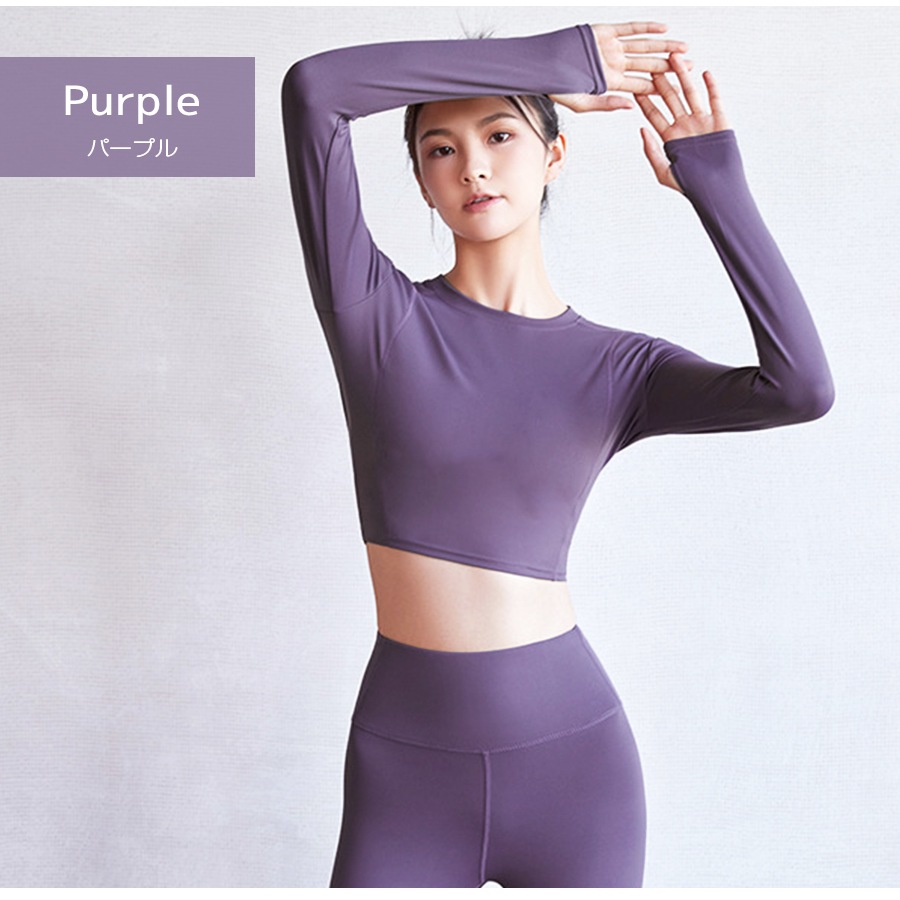 スポーツウェア トップス 長袖 クロップド へそ出し フィットネス ヨガ レディース 韓国ファッション 大人 かわいい おしゃれ シンプル ショート丈 指穴 伸縮 ジム 春 夏 秋 冬 新作 ブラック 黒 ピンク パープル 紫 ネイビー 紺 グレー 灰 ブルー 青 S M L XL JOCOSA 8743