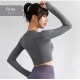 スポーツウェア トップス 長袖 クロップド へそ出し フィットネス ヨガ レディース 韓国ファッション 大人 かわいい おしゃれ シンプル ショート丈 指穴 伸縮 ジム 春 夏 秋 冬 新作 ブラック 黒 ピンク パープル 紫 ネイビー 紺 グレー 灰 ブルー 青 S M L XL JOCOSA 8743