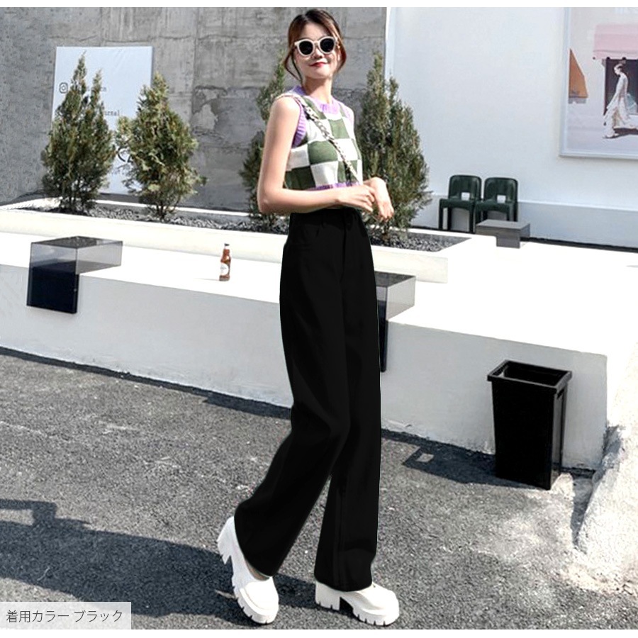 デニムパンツ ハイウエスト ストレート ワイド ハイライズ ロング丈 レディース 春 夏 秋 ブラック グレー ブルー グリーン ベージュ ピンク イエロー S M L XL JOCOSA 9102
