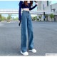 デニムパンツ ハイウエスト ストレート ワイド ハイライズ ロング丈 レディース 春 夏 秋 ブラック グレー ブルー グリーン ベージュ ピンク イエロー S M L XL JOCOSA 9102