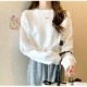 ショート丈トップス ドロップショルダー へそ出し ワンポイント 長袖 クルーネック ウエストゴム 大人 コットン おしゃれ カジュアル シンプル かわいい 韓国 レディース 春夏秋冬 新作 ブラック ホワイト ブルー 黒 白 青 M L JOCOSA 7146