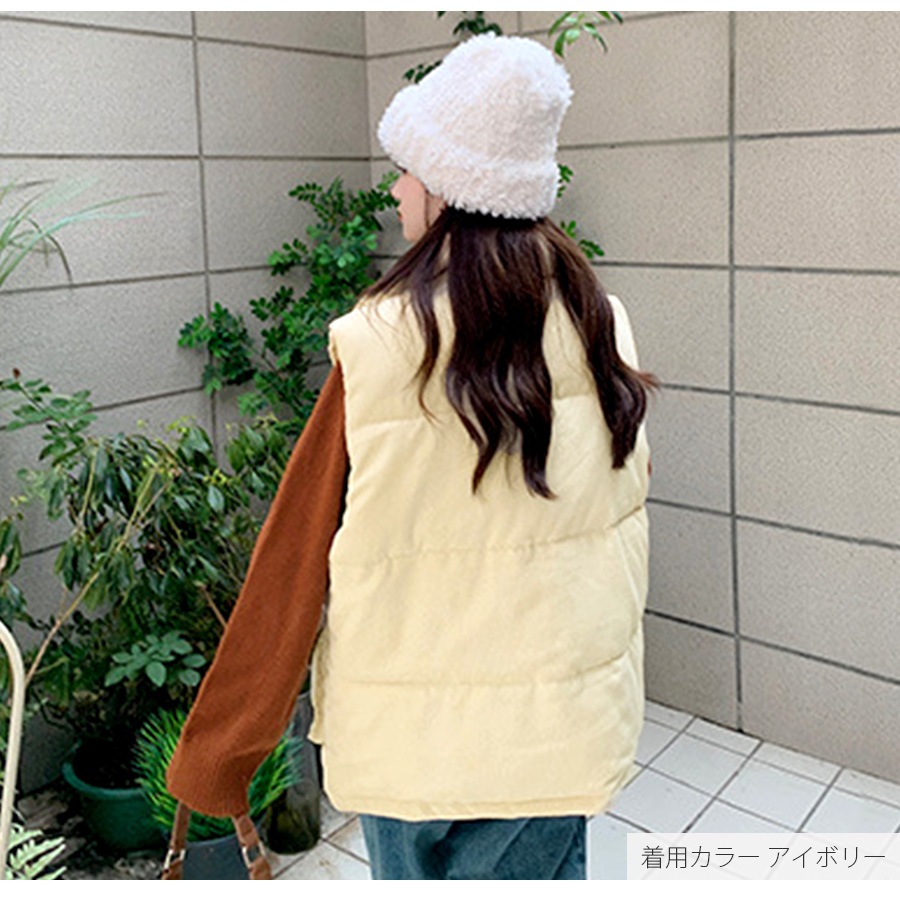 ベスト コーデュロイ 中綿 アウター ポケット ボタン ファスナー 韓国ファッション ストリート 大きいサイズ オーバーサイズ レディース 秋 冬 新作 ブラック 黒 ピンク アイボリー 茶 S M L JOCOSA 8396