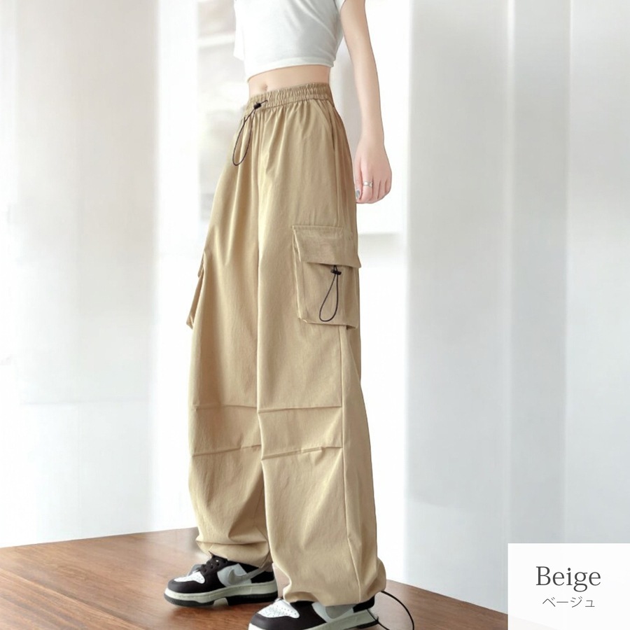 カーゴパンツ ドロスト ワイド  ジョガーパンツ ドローコード ミリタリー アメリカンライク ウエストゴム レディース JOCOSA 9145