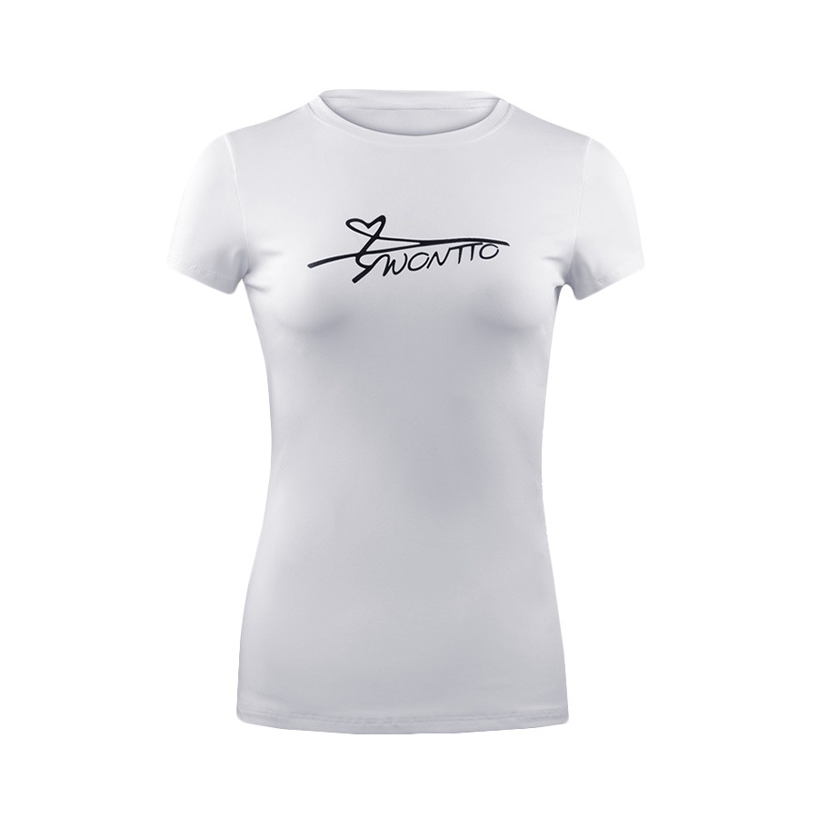 スポーツウェア トップス Tシャツ 韓国ファッション 韓国 半袖 レディース フィットネス ヨガ ジム 伸縮 おしゃれ シンプル ロゴ ワンポイント 春 夏 秋 冬 新作 ブラック 黒 ホワイト 白 S M L XL JOCOSA 8740