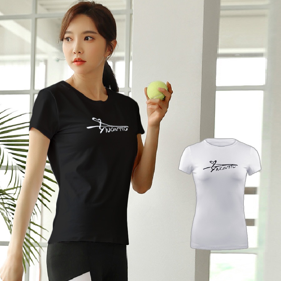 スポーツウェア トップス Tシャツ 韓国ファッション 韓国 半袖 レディース フィットネス ヨガ ジム 伸縮 おしゃれ シンプル ロゴ ワンポイント 春 夏 秋 冬 新作 ブラック 黒 ホワイト 白 S M L XL JOCOSA 8740