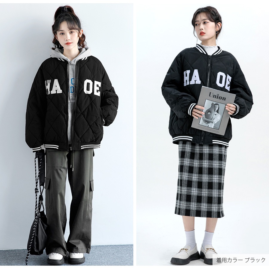 ダウン キルティング アウター ブルゾン スタジャン ダウンジャケット ジャンパー コート ショート丈 長袖 中綿 あったか 羽織 冬 秋 春 カジュアル ストリート スポーティ 韓国ファッション 大人 レディース 新作 ブラック ベージュ S M L JOCOSA 8397