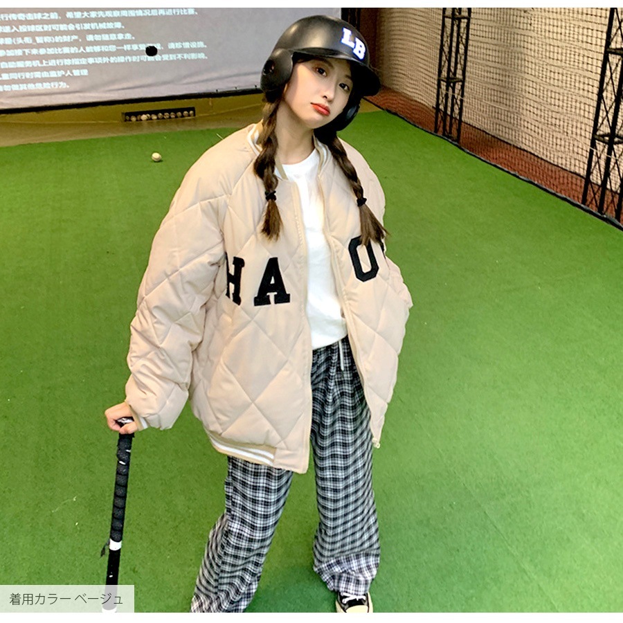 ダウン キルティング アウター ブルゾン スタジャン ダウンジャケット ジャンパー コート ショート丈 長袖 中綿 あったか 羽織 冬 秋 春 カジュアル ストリート スポーティ 韓国ファッション 大人 レディース 新作 ブラック ベージュ S M L JOCOSA 8397