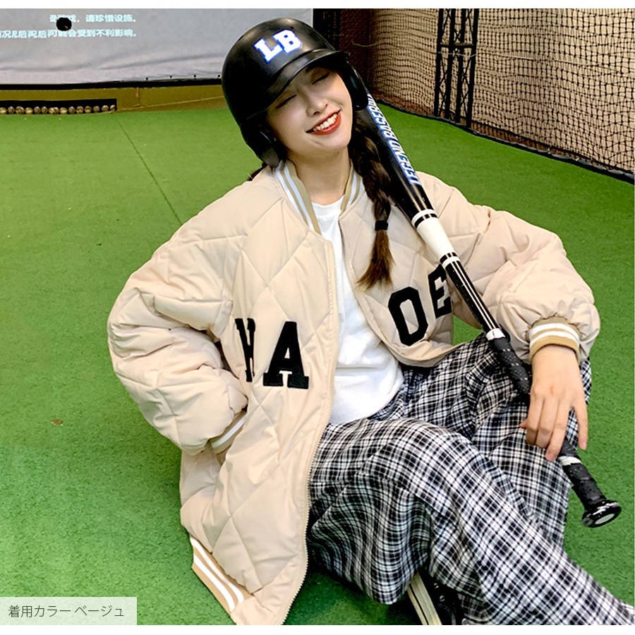 ダウン キルティング アウター ブルゾン スタジャン ダウンジャケット ジャンパー コート ショート丈 長袖 中綿 あったか 羽織 冬 秋 春 カジュアル ストリート スポーティ 韓国ファッション 大人 レディース 新作 ブラック ベージュ S M L JOCOSA 8397