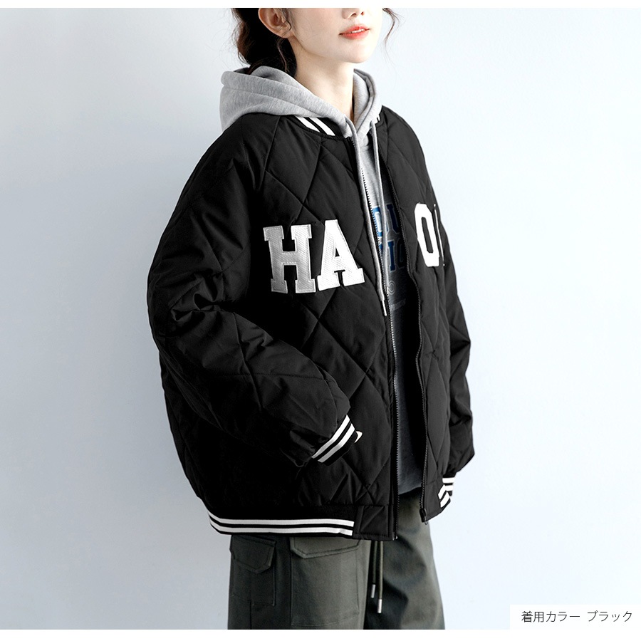 ダウン キルティング アウター ブルゾン スタジャン ダウンジャケット ジャンパー コート ショート丈 長袖 中綿 あったか 羽織 冬 秋 春 カジュアル ストリート スポーティ 韓国ファッション 大人 レディース 新作 ブラック ベージュ S M L JOCOSA 8397