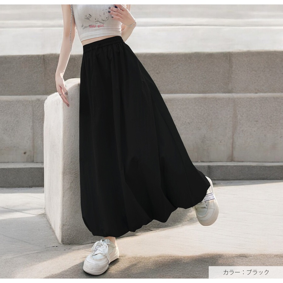 ボトムス バルーンスカート チュチュスカート 裾ボリューム シャーリング ウエストゴム 裾ゴム Aライン フレア 光漏れ防止 JOCOSA 9146
