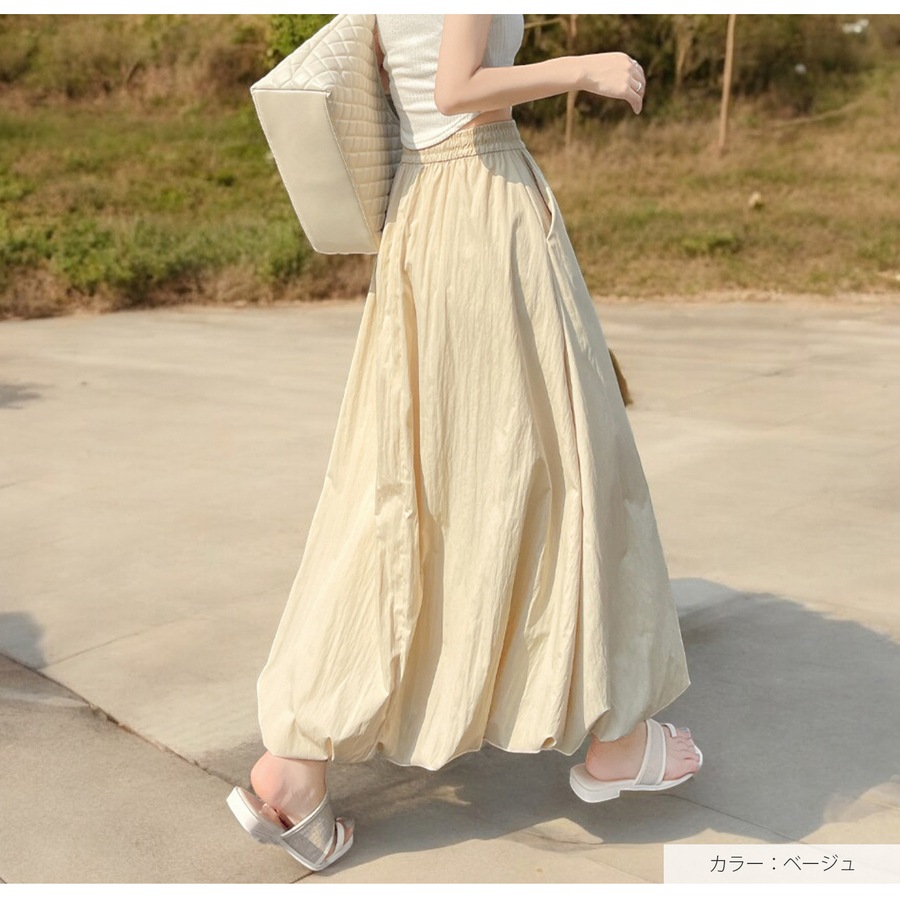 ボトムス バルーンスカート チュチュスカート 裾ボリューム シャーリング ウエストゴム 裾ゴム Aライン フレア 光漏れ防止 JOCOSA 9146