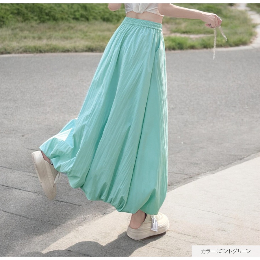 ボトムス バルーンスカート チュチュスカート 裾ボリューム シャーリング ウエストゴム 裾ゴム Aライン フレア 光漏れ防止 JOCOSA 9146
