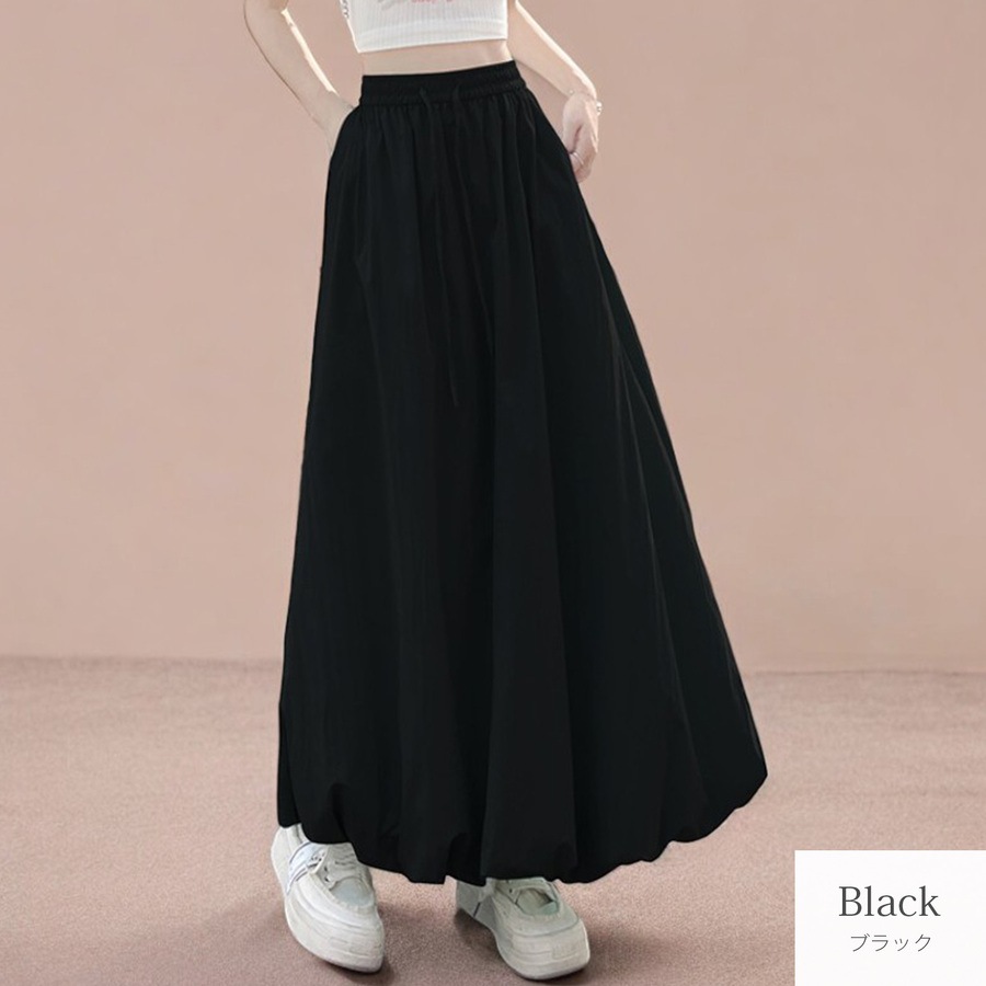 ボトムス バルーンスカート チュチュスカート 裾ボリューム シャーリング ウエストゴム 裾ゴム Aライン フレア 光漏れ防止 JOCOSA 9146