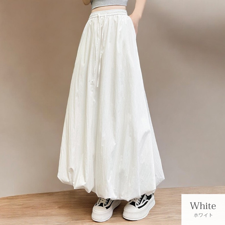 ボトムス バルーンスカート チュチュスカート 裾ボリューム シャーリング ウエストゴム 裾ゴム Aライン フレア 光漏れ防止 JOCOSA 9146