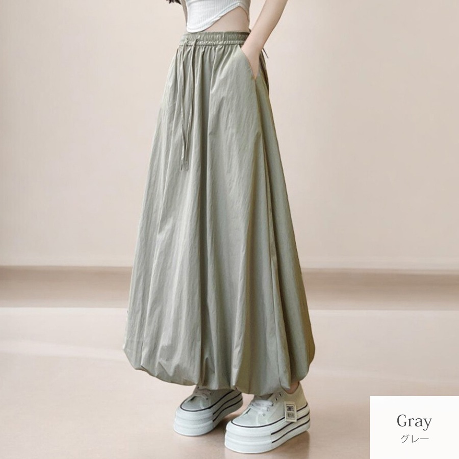 ボトムス バルーンスカート チュチュスカート 裾ボリューム シャーリング ウエストゴム 裾ゴム Aライン フレア 光漏れ防止 JOCOSA 9146