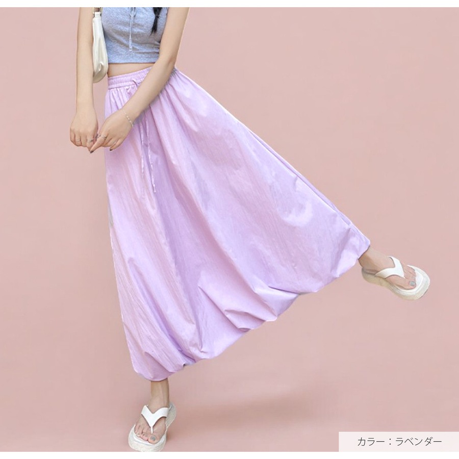 ボトムス バルーンスカート チュチュスカート 裾ボリューム シャーリング ウエストゴム 裾ゴム Aライン フレア 光漏れ防止 JOCOSA 9146