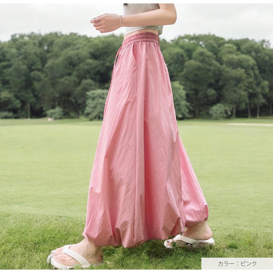 ボトムス バルーンスカート チュチュスカート 裾ボリューム シャーリング ウエストゴム 裾ゴム Aライン フレア 光漏れ防止 JOCOSA 9146