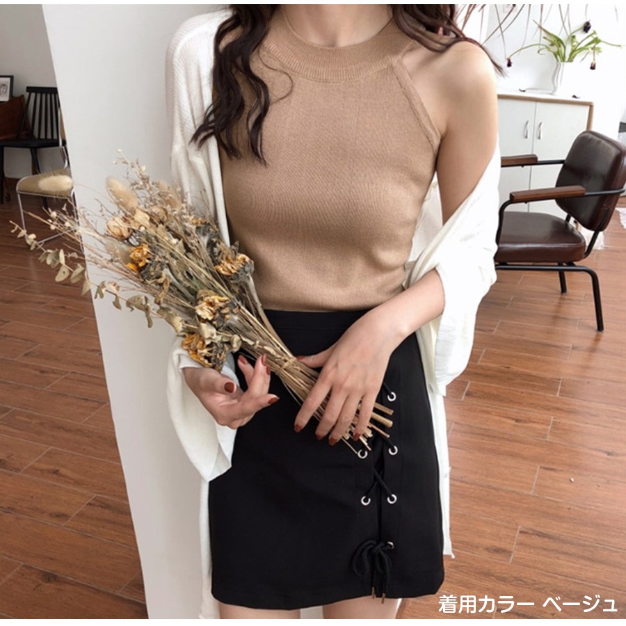 激安人気新品 ノースリーブ ニット ホルターネック タンクトップ レディース トップス