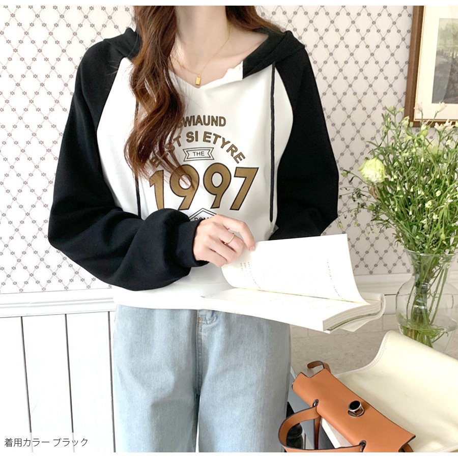 パーカー ショート丈 フード ロゴ 春 秋 冬 トップス スウェット フーディ フード付き カジュアル ストリート スポーティ シンプル 韓国ファッション 大人 レディース ブラック カーキ ブラウン M L XL JOCOSA 7177