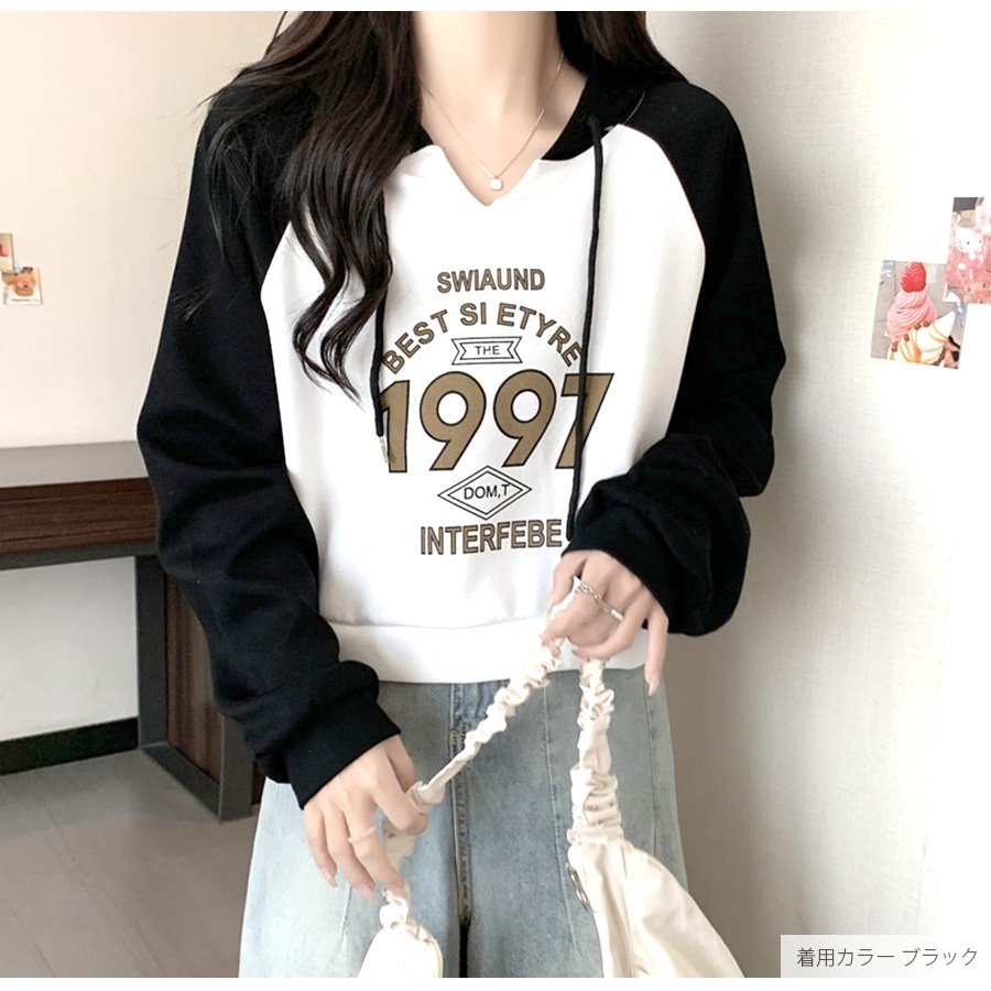 パーカー ショート丈 フード ロゴ 春 秋 冬 トップス スウェット フーディ フード付き カジュアル ストリート スポーティ シンプル 韓国ファッション 大人 レディース ブラック カーキ ブラウン M L XL JOCOSA 7177