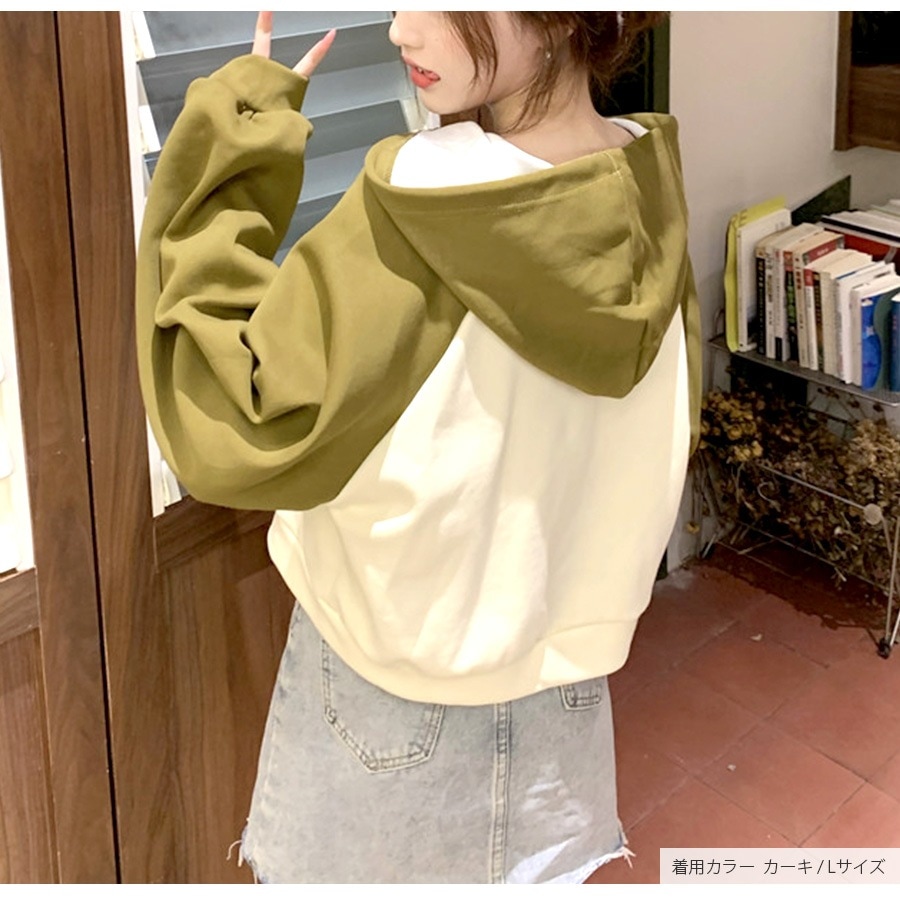 パーカー ショート丈 フード ロゴ 春 秋 冬 トップス スウェット フーディ フード付き カジュアル ストリート スポーティ シンプル 韓国ファッション 大人 レディース ブラック カーキ ブラウン M L XL JOCOSA 7177