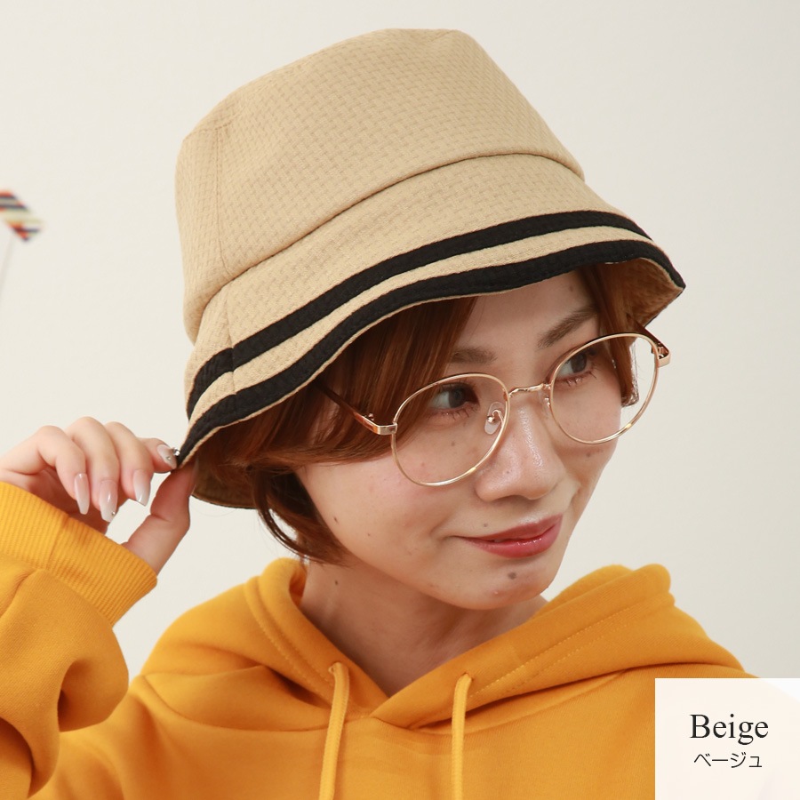 バケットハット 帽子 ライン 格子柄 レディース 春 秋 新作 ブラック ベージュ アイボリー フリーサイズ JOCOSA 9439