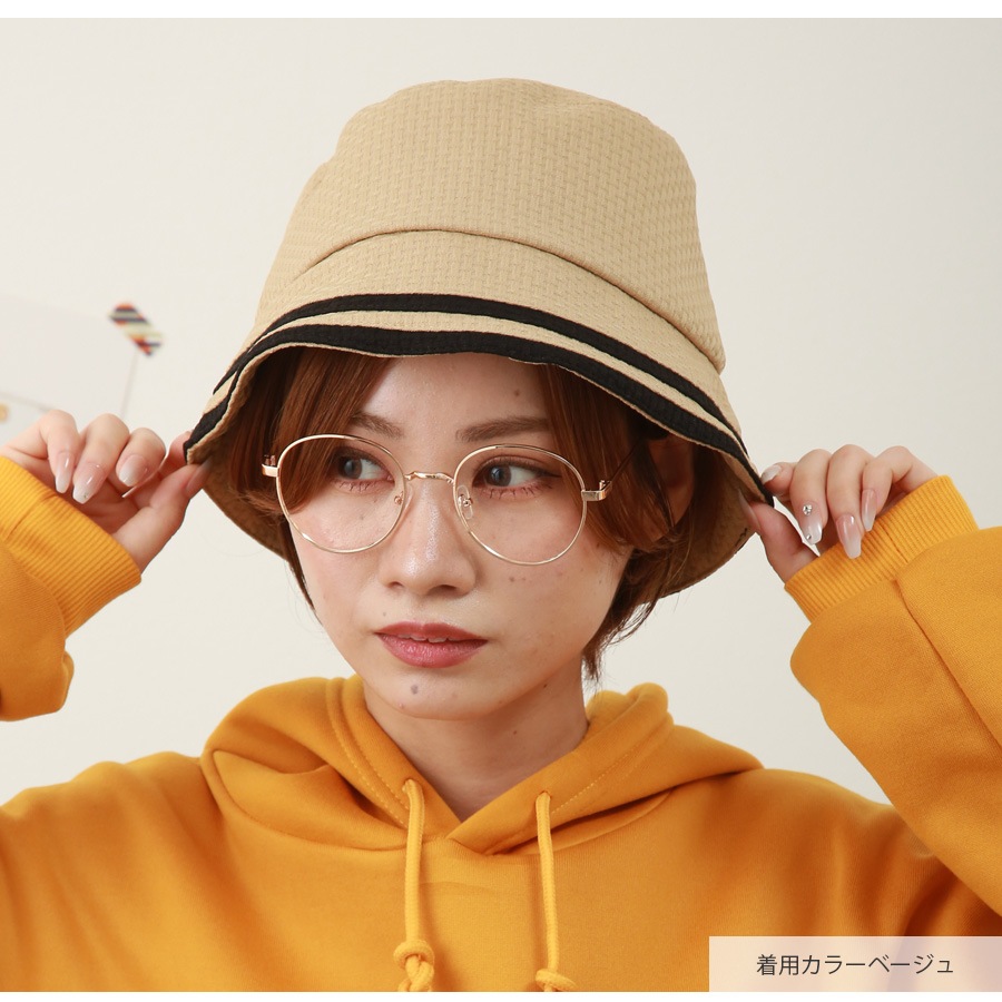 バケットハット 帽子 ライン 格子柄 レディース 春 秋 新作 ブラック ベージュ アイボリー フリーサイズ JOCOSA 9439