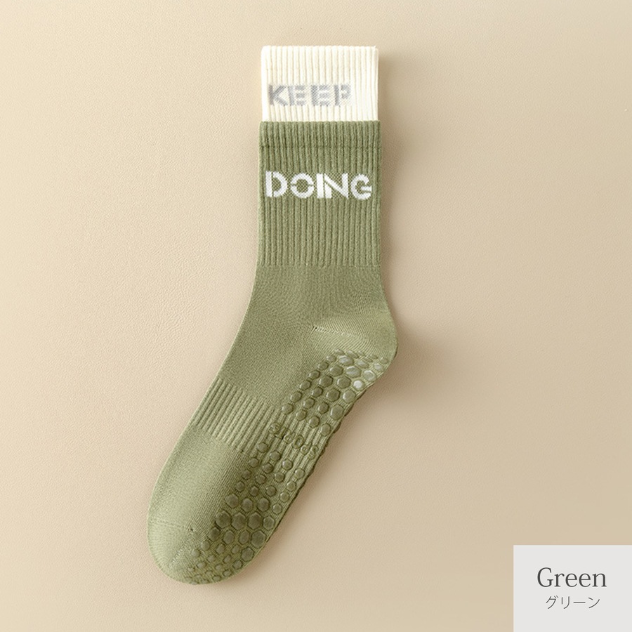 靴下 ヨガソックス ノンスリップ 足裏アーチ クルーソックス レイヤード風 吸汗性 滑り止め JOCOSA 9462