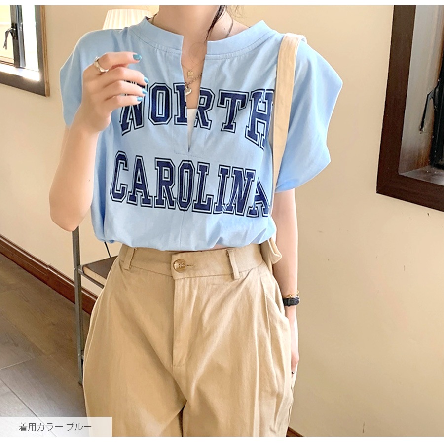 ロゴ ショート丈トップス キャミソール一体型 Tシャツ フレンチスリーブ キャミソール カットソー 秋 夏 春 スリットネック セクシー ストリート ギャル カジュアル スポーティ 韓国ファッション レディース ホワイト グレー ブルー M L JOCOSA 7147