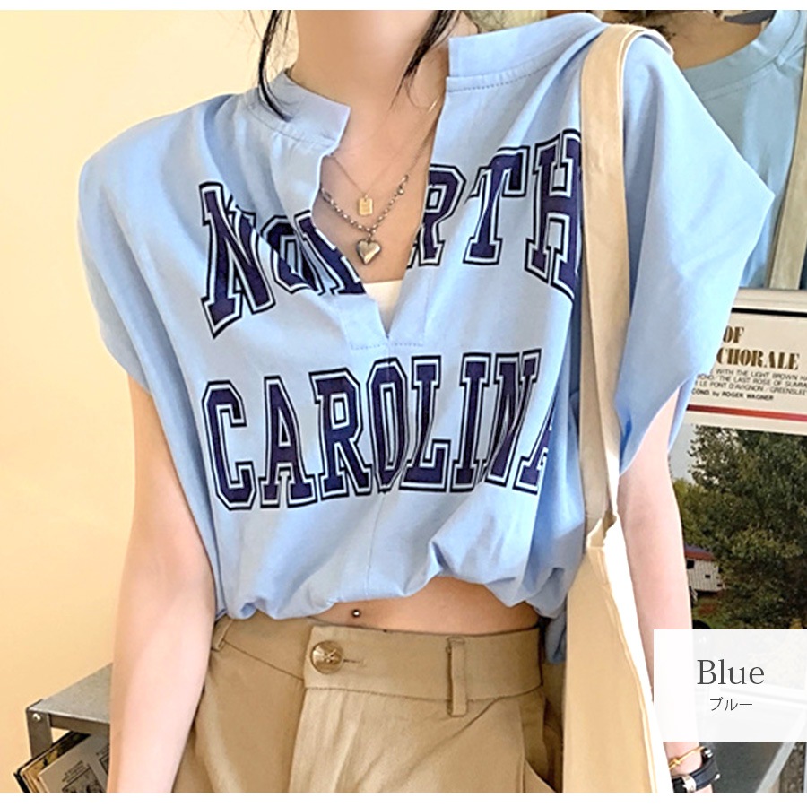 ロゴ ショート丈トップス キャミソール一体型 Tシャツ フレンチスリーブ キャミソール カットソー 秋 夏 春 スリットネック セクシー ストリート ギャル カジュアル スポーティ 韓国ファッション レディース ホワイト グレー ブルー M L JOCOSA 7147