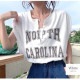 ロゴ ショート丈トップス キャミソール一体型 Tシャツ フレンチスリーブ キャミソール カットソー 秋 夏 春 スリットネック セクシー ストリート ギャル カジュアル スポーティ 韓国ファッション レディース ホワイト グレー ブルー M L JOCOSA 7147