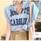 ロゴ ショート丈トップス キャミソール一体型 Tシャツ フレンチスリーブ キャミソール カットソー 秋 夏 春 スリットネック セクシー ストリート ギャル カジュアル スポーティ 韓国ファッション レディース ホワイト グレー ブルー M L JOCOSA 7147