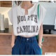 ロゴ ショート丈トップス キャミソール一体型 Tシャツ フレンチスリーブ キャミソール カットソー 秋 夏 春 スリットネック セクシー ストリート ギャル カジュアル スポーティ 韓国ファッション レディース ホワイト グレー ブルー M L JOCOSA 7147