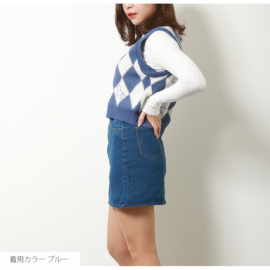 コットン ダイヤモンド柄 ニットベスト ニットベスト トップス ダイヤ柄[品番：JCSW0001625]｜JOCOSA