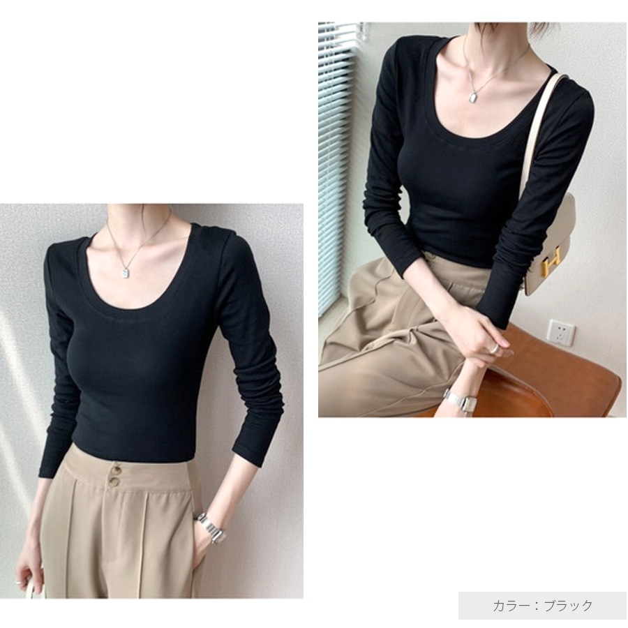 Ｔシャツ トップス 長袖 ミドル丈 カットソー ストレッチ レディース 春 夏 秋 冬 新作 ブラック ホワイト ネイビー S M L XL JOCOSA 7235
