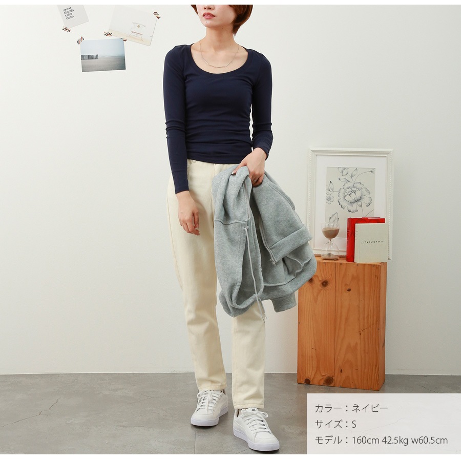Ｔシャツ トップス 長袖 ミドル丈 カットソー ストレッチ レディース 春 夏 秋 冬 新作 ブラック ホワイト ネイビー S M L XL JOCOSA 7235