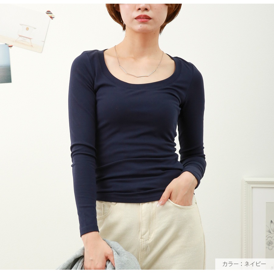 Ｔシャツ トップス 長袖 ミドル丈 カットソー ストレッチ レディース 春 夏 秋 冬 新作 ブラック ホワイト ネイビー S M L XL JOCOSA 7235
