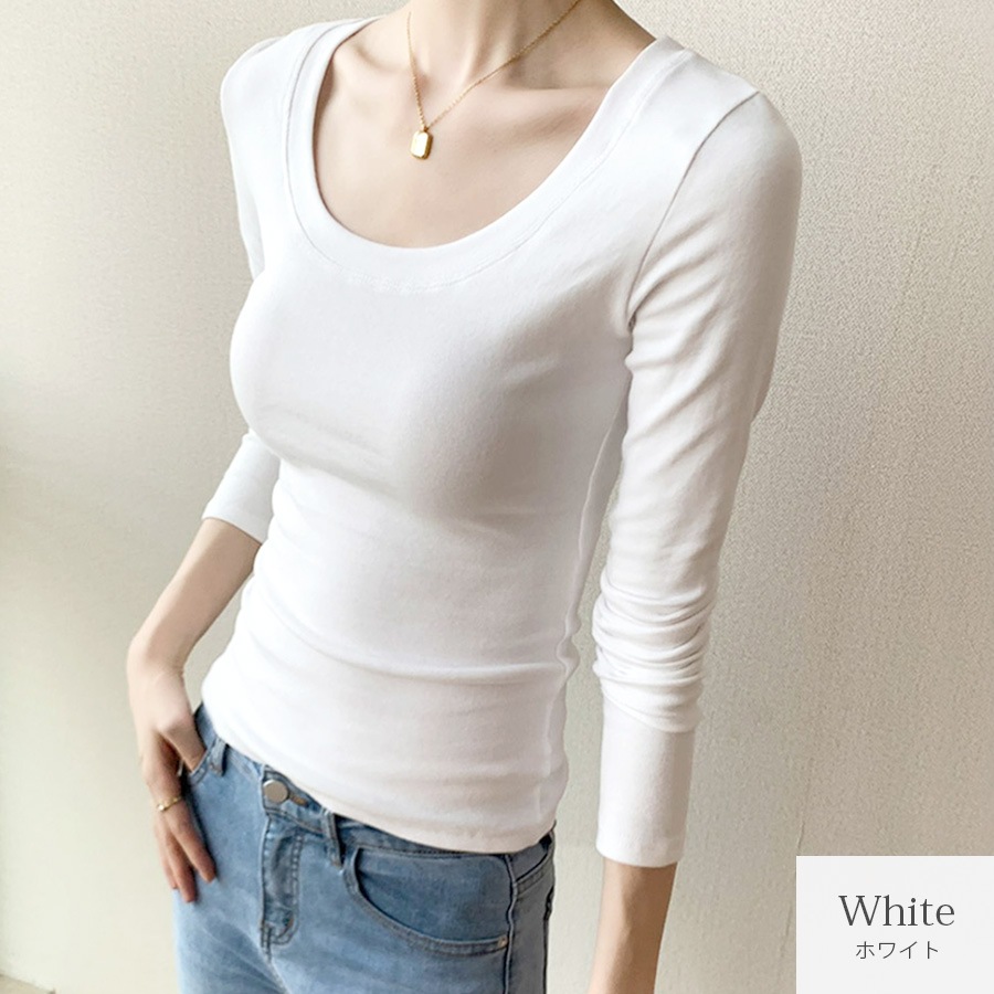Ｔシャツ トップス 長袖 ミドル丈 カットソー ストレッチ レディース 春 夏 秋 冬 新作 ブラック ホワイト ネイビー S M L XL JOCOSA 7235