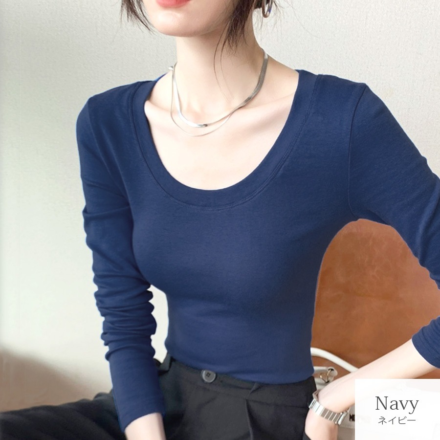 Ｔシャツ トップス 長袖 ミドル丈 カットソー ストレッチ レディース 春 夏 秋 冬 新作 ブラック ホワイト ネイビー S M L XL JOCOSA 7235