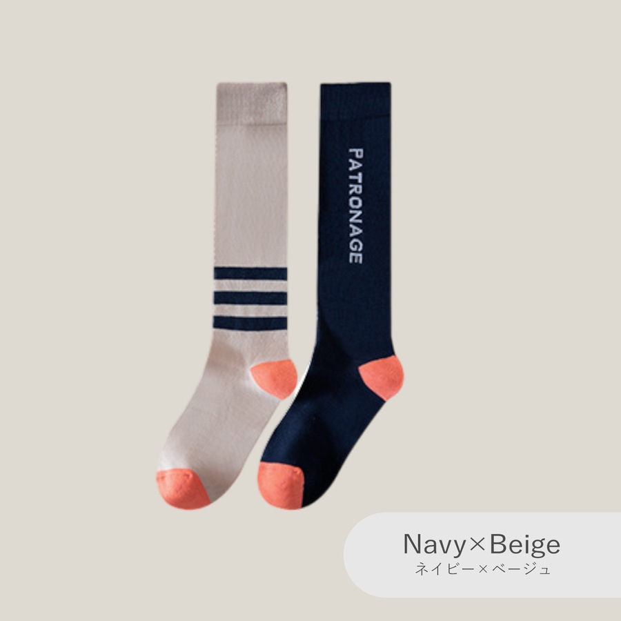 靴下 スポーツソックス アシンメトリー ハイソックス バイカラー ロゴ 吸汗性 着圧 着やせ 学生 JOCOSA 9463