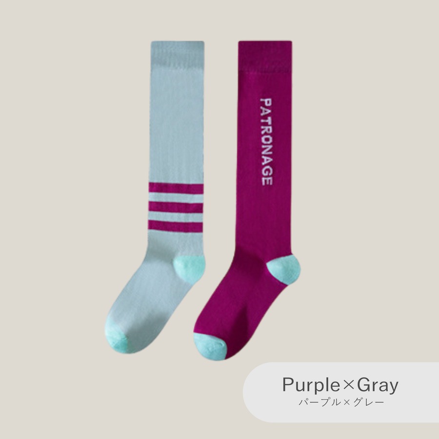 靴下 スポーツソックス アシンメトリー ハイソックス バイカラー ロゴ 吸汗性 着圧 着やせ 学生 JOCOSA 9463