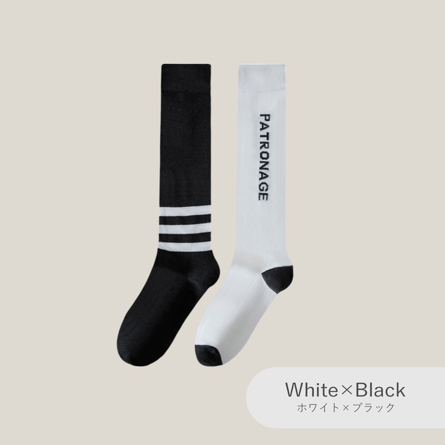 靴下 スポーツソックス アシンメトリー ハイソックス バイカラー ロゴ 吸汗性 着圧 着やせ 学生 JOCOSA 9463