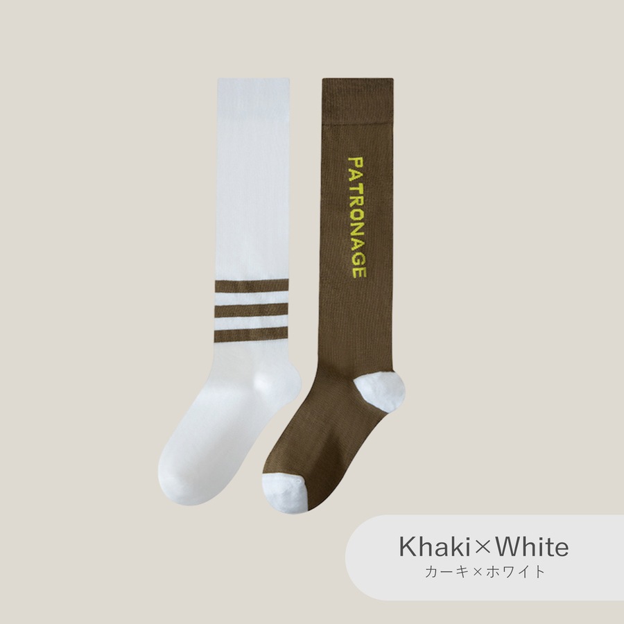 靴下 スポーツソックス アシンメトリー ハイソックス バイカラー ロゴ 吸汗性 着圧 着やせ 学生 JOCOSA 9463