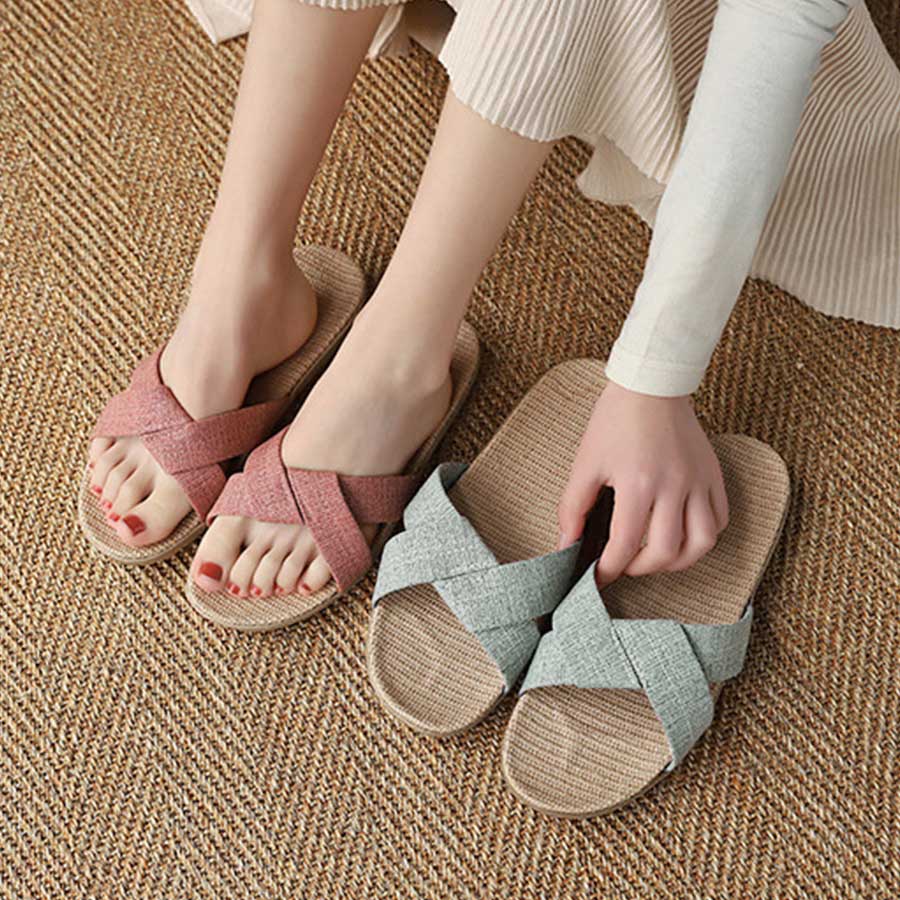 サンダル ルームシューズ スリッパ 室内履き リネン ぺたんこ フラット かわいい 歩きやすい 疲れにくい 涼しい おしゃれ レディース 春 夏 秋 冬 新作 レッド 赤 グリーン 緑 S M L JOCOSA 9024