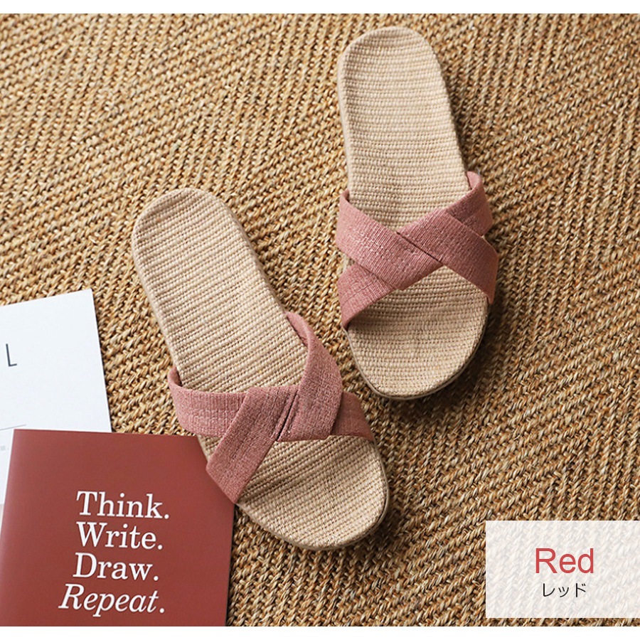 サンダル ルームシューズ スリッパ 室内履き リネン ぺたんこ フラット かわいい 歩きやすい 疲れにくい 涼しい おしゃれ レディース 春 夏 秋 冬 新作 レッド 赤 グリーン 緑 S M L JOCOSA 9024