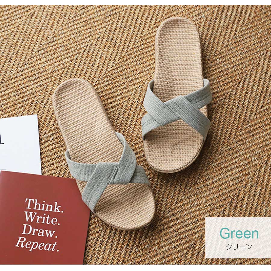 サンダル ルームシューズ スリッパ 室内履き リネン ぺたんこ フラット かわいい 歩きやすい 疲れにくい 涼しい おしゃれ レディース 春 夏 秋 冬 新作 レッド 赤 グリーン 緑 S M L JOCOSA 9024